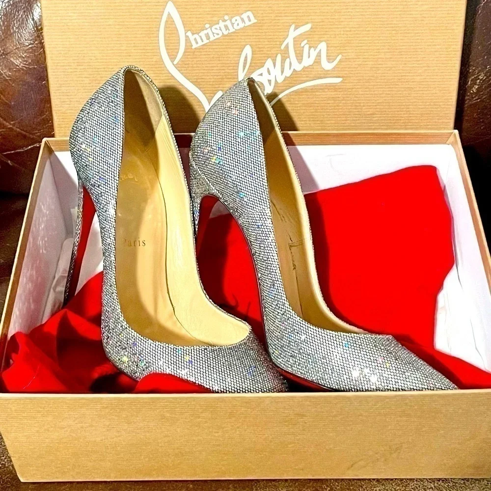 Christian Louboutin So Kate holographic disco ball sky silver pumps 120mm EU36.5